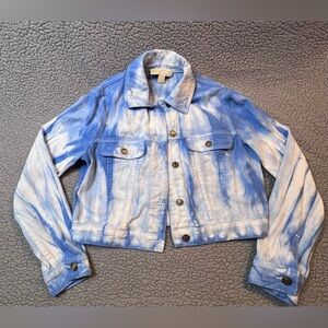 Michael Michael Kors Womens Tie Dye Denim Crop Jacket Blue And White Size Small